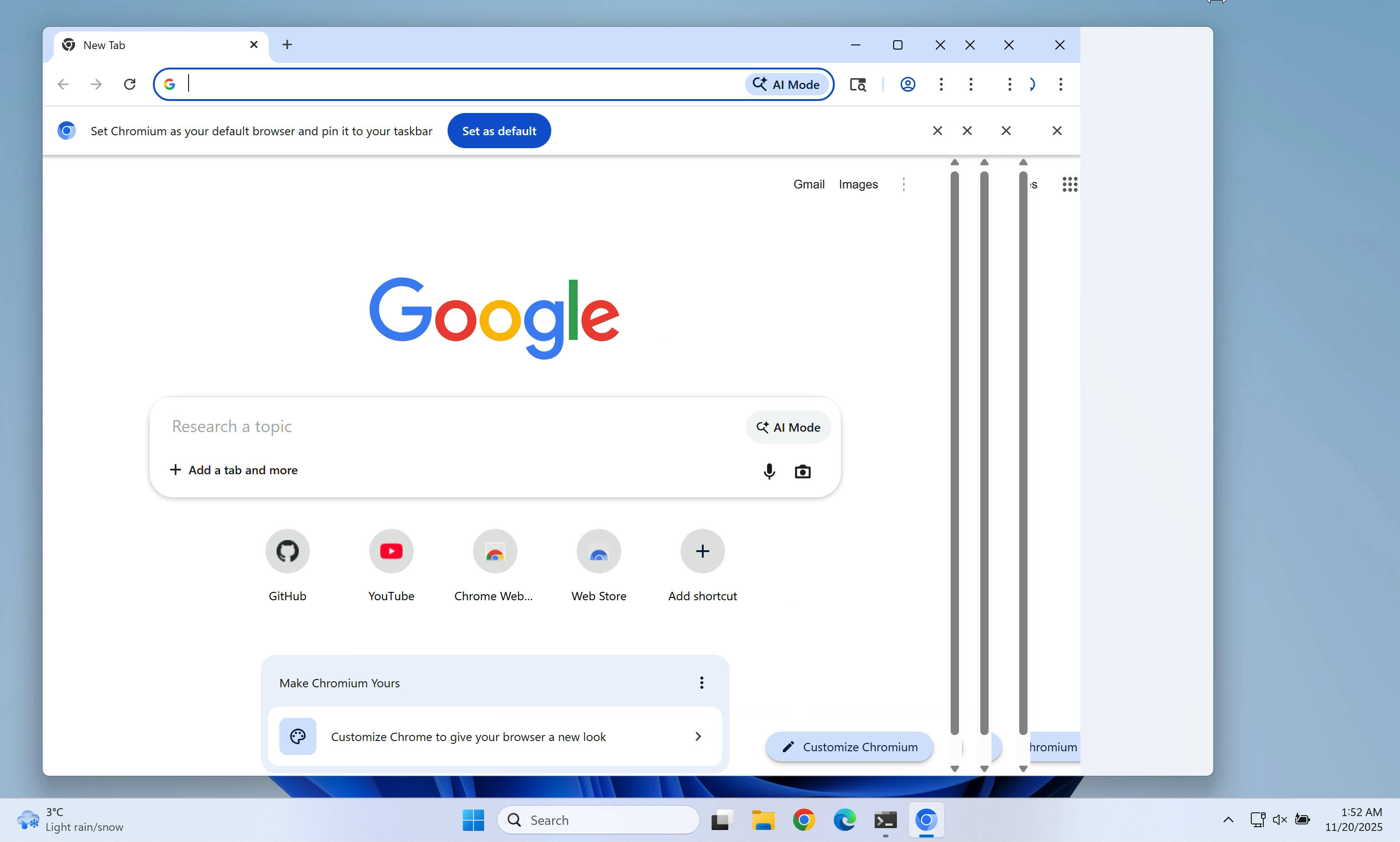 Screenshot of Google Chrome also showing the resize issue